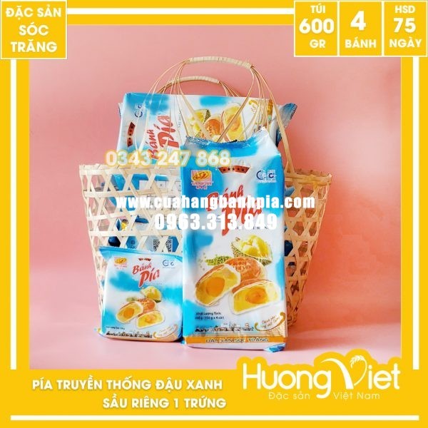 Bánh pía truyền thống đậu xanh sầu riêng 1 trứng Tân Huê Viên 600g