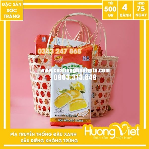 Bánh pía truyền thống đậu xanh sầu riêng không trứng Tân Huê Viên 500g
