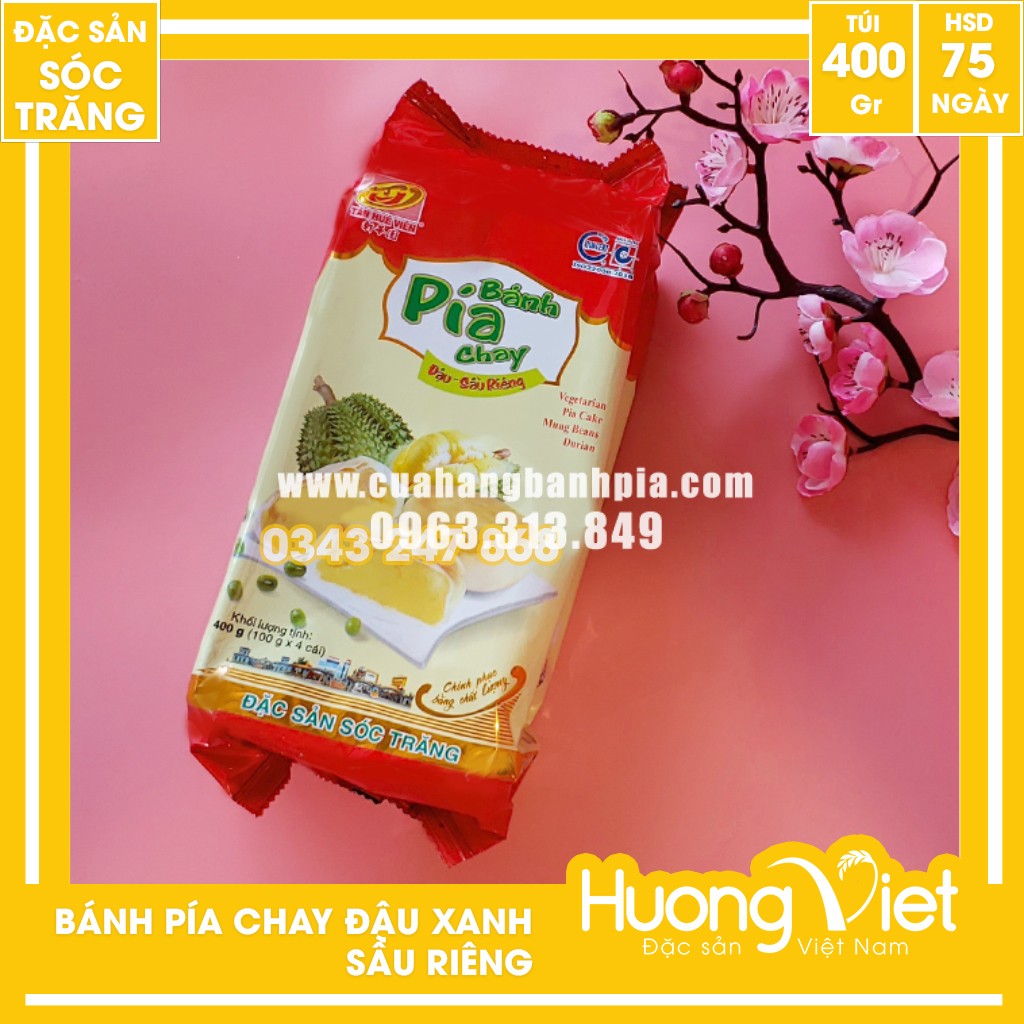 Bánh pía truyền thống đậu xanh sầu riêng không trứng Tân Huê Viên 400g Bánh pía truyền thống đậu xanh sầu riêng không trứng Tân Huê Viên 400g