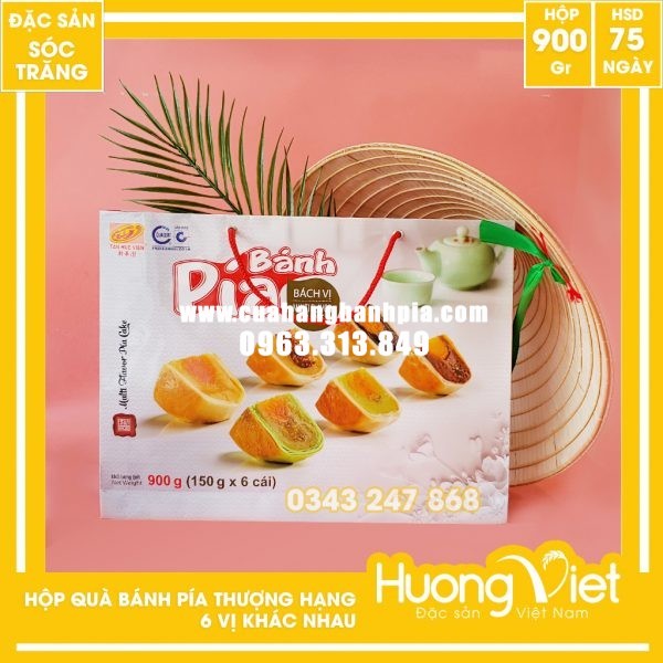 Hộp quà bánh pía bách vị thượng hạng 6 bánh 6 vị Tân Huê Viên 900g