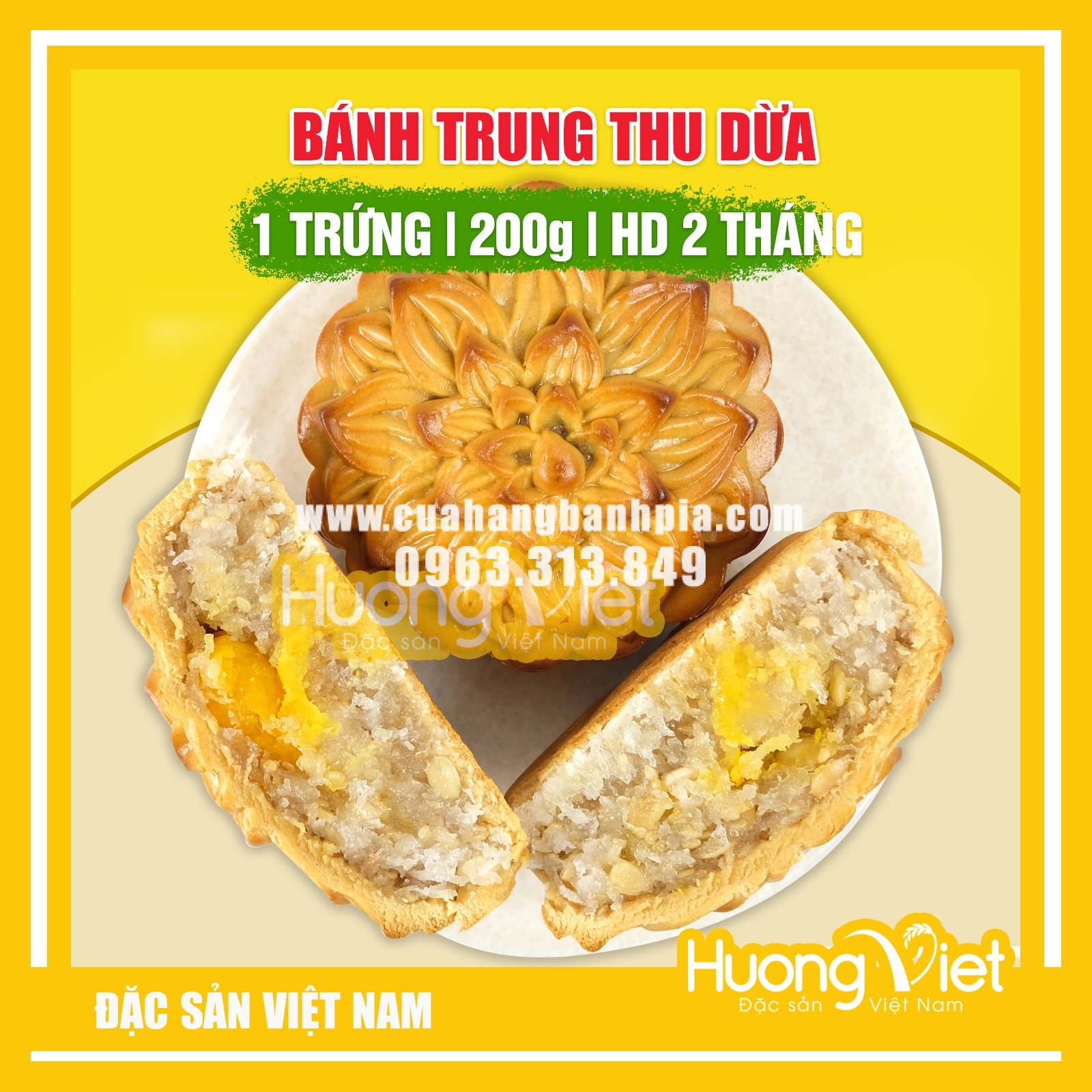 Bánh trung thu dừa 1 trứng Tân Huê Viên 200g Bánh trung thu dừa 1 trứng Tân Huê Viên 200g