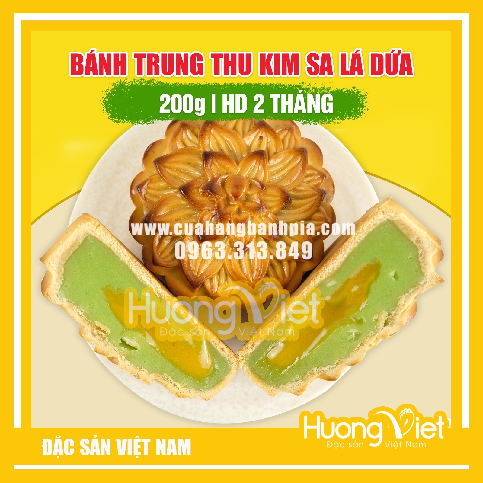 Bánh trung thu kim sa lá dứa Tân Huê Viên 200g - MS42 Bánh trung thu kim sa lá dứa Tân Huê Viên 200g - MS42