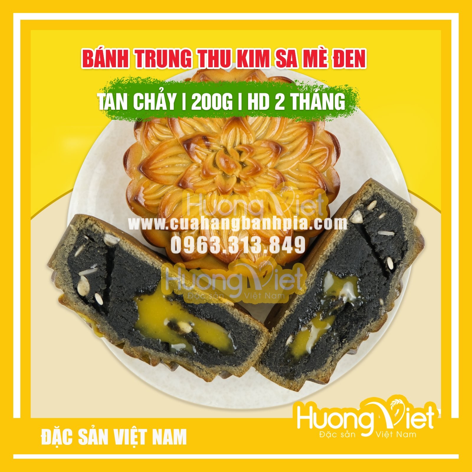 Bánh trung thu kim sa mè đen Tân Huê Viên 200g - MS44 Bánh trung thu kim sa mè đen Tân Huê Viên 200g - MS44