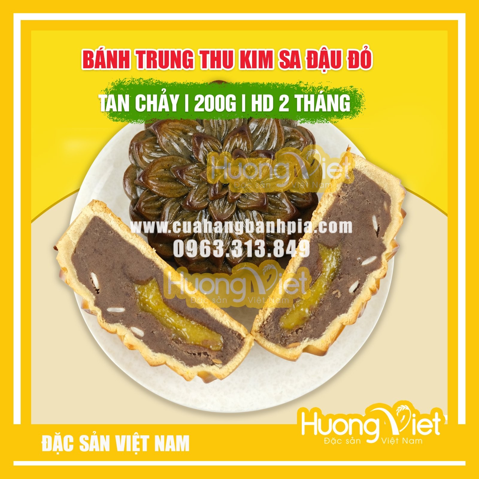 Bánh trung thu kim sa đậu đỏ Tân Huê Viên 200g - MS53 Bánh trung thu kim sa đậu đỏ Tân Huê Viên 200g - MS53