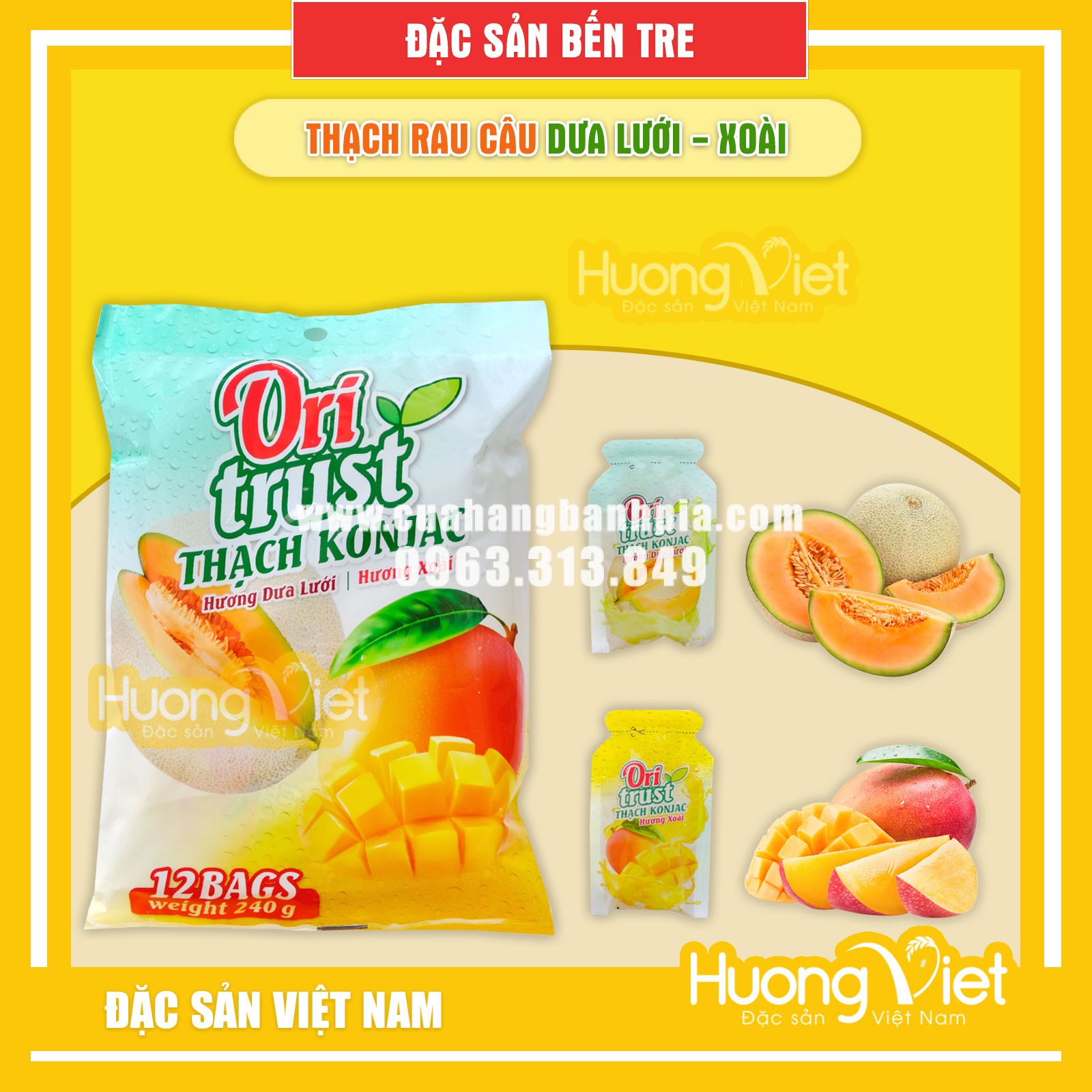 Thạch rau câu konjac OriTrust vị Xoài và Dưa Lưới 240g Thạch rau câu konjac OriTrust vị Xoài và Dưa Lưới 240g